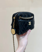 CC 24K Gold Coin Camera Bag 18cm Black Lambskin Light GHW