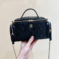 CC 24K Handle Camera Bag 23cm Black Lambskin Light GHW