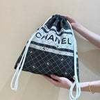 CC 24P Holiday Beach Backpack Black White Silk Fabric