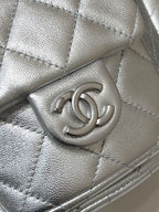 DRAWSTRING BUCKET BACKPACK 24 IN SILVER-TONE LAMBSKIN SILVER HARDWARE