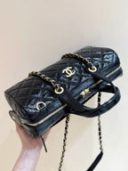 CC 25s Maxi Bowling Bag 31cm Black Patent Crumpled Calfskin