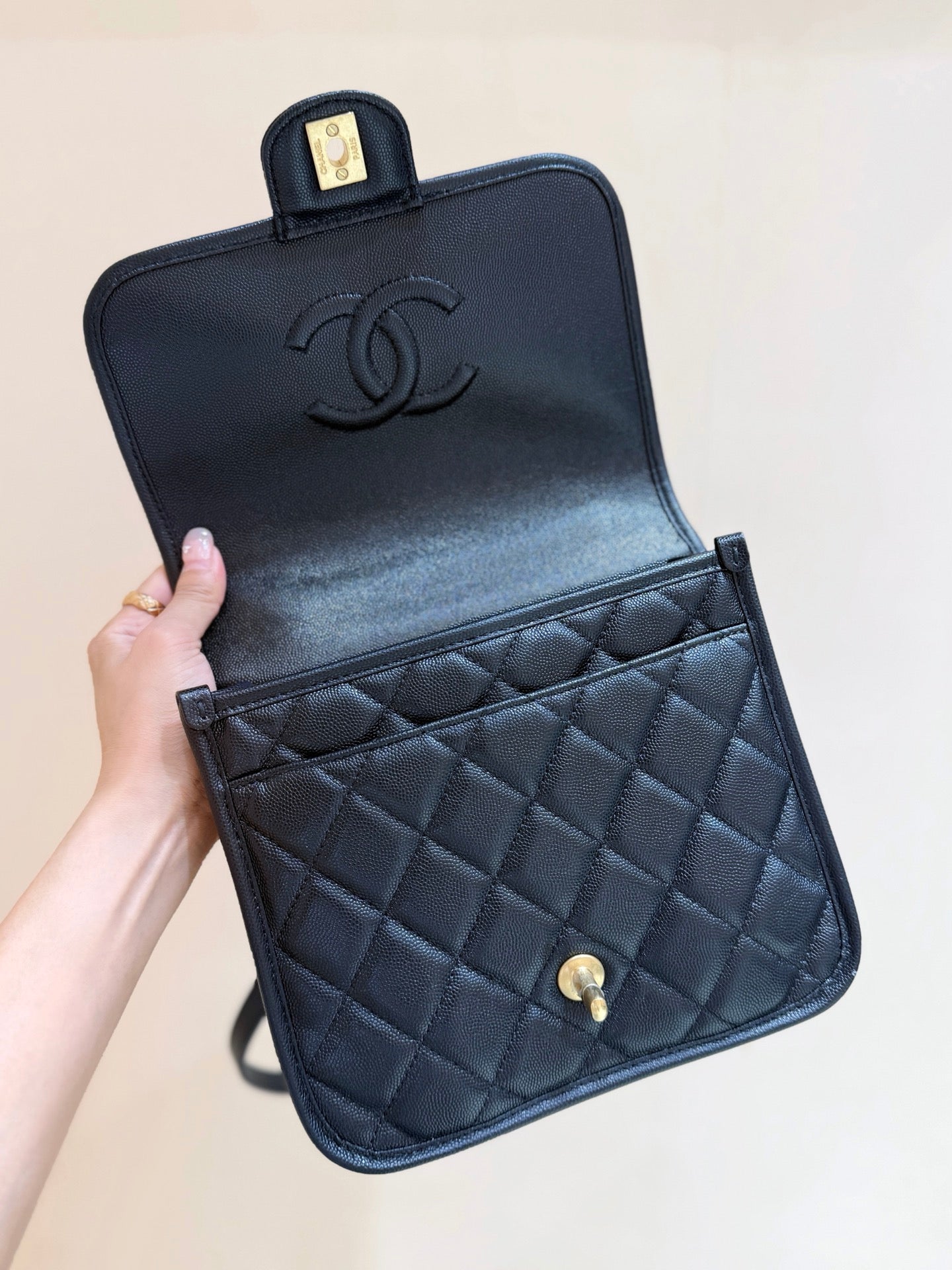 Chanel 2025 Four-Leaf Clover Backpack Black Gold Caviar Leather 342116