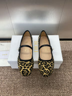 BALLET FLAT CAMEL PONY HAIR CALFSKIN WITH BROWN LEOPARD MOTIF