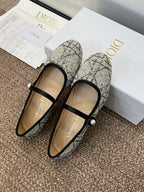 D-RAMOUR BALLET FLATS IN WHITE MIX BLACK EMBROIDERED CANNAGE TWEED