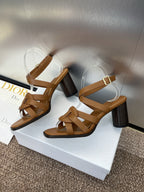 D-CLUB HIGH HEEL SLIDE 25S 80MM IN BROWN CALFSKIN