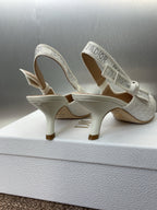 J'ADIOR SLINGBACK 25S PUMP 65MM IN WHITE FABRIC EMBOSSED CRYSTAL