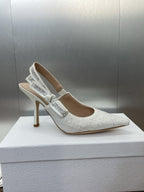 J'ADIOR SLINGBACK 25S PUMP 95MM IN WHITE FABRIC EMBOSSED CRYSTAL