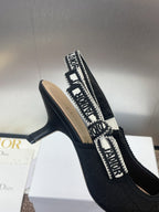 J'ADIOR SLINGBACK 25S PUMP 65MM IN BLACK QUAKE OBLIQUE EMBROIDERED FABRIC