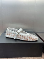 ALAIA MARY JANE FLAT 25S IN WHITE MESH CALFSKIN