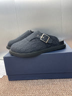 DIOR 25S AQUA MULES WITH OBLIQUE PATTERN IN DARK BLUE CANVAS