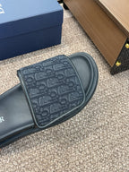 DIOR 25S ALIAS SLIDES IN BLACK CALFSKIN WITH CD OBLIQUE DARK BLUE LOGO