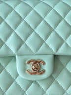 CHANEL 25S CLASSIC FLAP BAG 25 CM IN LIGHT CYAN BLUE LAMBSKIN WITH GOLD HARDWARE