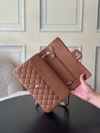CHANEL 25S CLASSIC FLAP BAG 25 CM IN LIGHT BROWN LAMBSKIN WITH GOLD HARDWARE