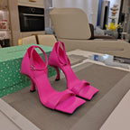 OPEN-TOE CURVED HIGH HEEL SANDALS IN DEEP PINK SMOOTH CALFSKIN