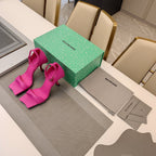 OPEN-TOE CURVED HIGH HEEL SANDALS IN DEEP PINK SMOOTH CALFSKIN