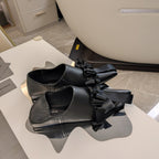 POINTED-TOE FLATS WITH BOW IN BLACK SOFT LAMBSKIN