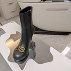 ROUND-TOE HIGH HEEL BOOTS IN BLACK SMOOTH LAMBSKIN