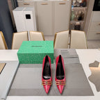 POINTED BB GOLD BUCKLE HIGH PUMPS IN RED CROCODILE PATTERN CALFSKIN