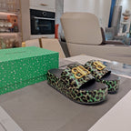 RISE SANDAL THICK-SOLED IN LIGHT GREEN LEOPARD PRINT CALFSKIN
