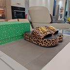 RISE SANDAL THICK-SOLED IN BROWN LEOPARD PRINT CALFSKIN