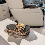 RISE SANDAL THICK-SOLED IN BROWN LEOPARD PRINT CALFSKIN