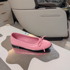 RHINESTONE BALLET FLATS WITH BOW IN SEA PINK WAX-OIL SHEEPSKIN