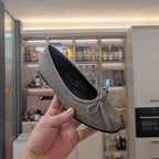 RHINESTONE BALLET FLATS WITH BOW IN GRAY SHEEPSKIN