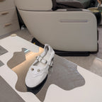 STUDDED MARY JANE FLATS IN WHITE SHINY LAMBSKIN