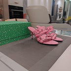STRAPPY HIGH-HEELED SANDALS IN WEWAK PINK STUDDED WAX-OIL SHEEPSKIN