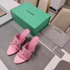 STRAPPY HIGH-HEELED SANDALS IN WEWAK PINK STUDDED WAX-OIL SHEEPSKIN