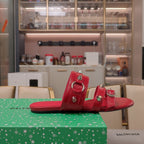 STRAPPY FLAT SANDALS IN RED STUDDED WAX-OIL SHEEPSKIN