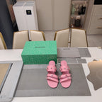 STRAPPY MEDIUM HEELED SANDALS IN WEWAK PINK STUDDED WAX-OIL SHEEPSKIN