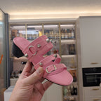 STRAPPY MEDIUM HEELED SANDALS IN WEWAK PINK STUDDED WAX-OIL SHEEPSKIN