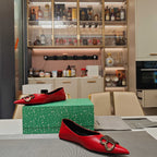 POINTED BALLET FLATS IN RED SHINY CRACKED SHEEPSKIN