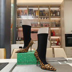 BALENCIAGA 25S POINTED-TOE HIGH HEELS 90 MM IN BLACK FABRIC AND LEOPARD PRINT CALFSKIN STYLE 2