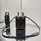 MINI SUNSHINE 18 IN BROWN RAFFIA AND BLACK WOOL CALFSKIN TRIM