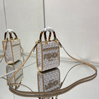 MINI SUNSHINE 18 IN WHITE WOOL AND CAMEL BROWN RAFFIA CALFSKIN TRIM