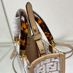 MINI SUNSHINE 18 IN WHITE WOOL AND CAMEL BROWN RAFFIA CALFSKIN TRIM