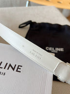 CELINE 25S TRIOMPHE BELT 25MM IN WHITE CALFSKIN GOLD HARDWARE 585788