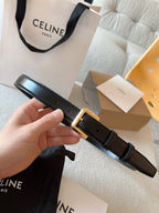 CELINE 25S BELT 25MM IN BLACK CALFSKIN GOLD HARDWARE 561796