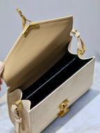 CASSANDRA MINI TOP HANDLE BAG 20 IN BEIGE SUEDE GOLD HARDWARE