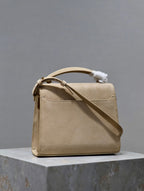 CASSANDRA MINI TOP HANDLE BAG 20 IN BEIGE SUEDE GOLD HARDWARE