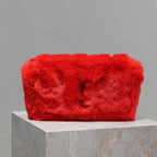 KATE SMALL BAG 22 IN SCARLET RED RABBIT FUR GOLD CHAIN