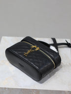 GABY MINI VANITY 18 IN BLACK QUILTED LAMBSKIN GOLD HARDWARE