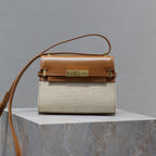 MANHATTAN MINI 19 IN WHITE CANVAS AND BROWN LAMBSKIN GOLD BUCKLE