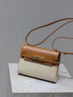 MANHATTAN MINI 19 IN WHITE CANVAS AND BROWN LAMBSKIN GOLD BUCKLE