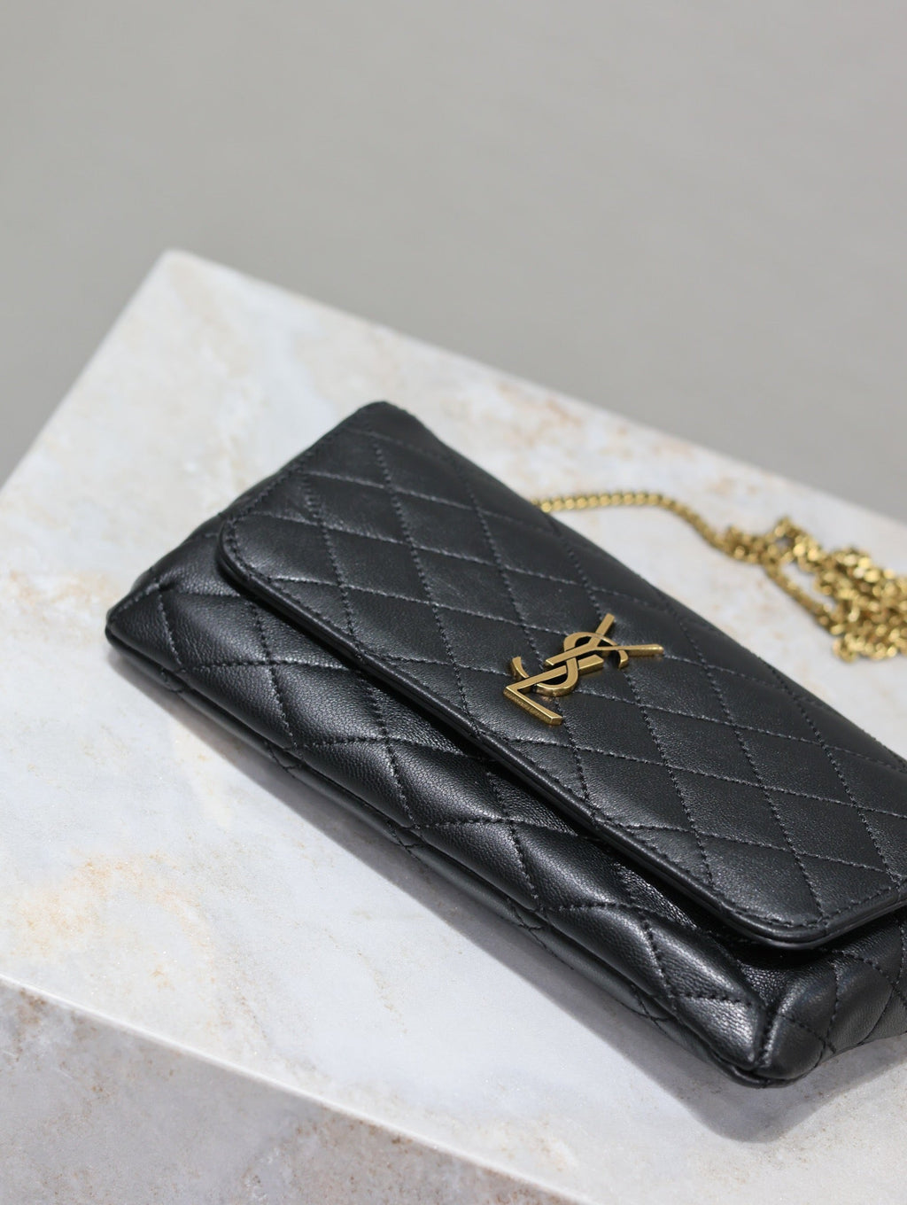 Gaby Phone Bag 19cm Black Quilted Leather GHW
