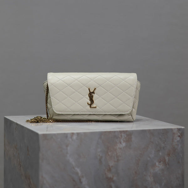 YSL 25S SAINT LAURENT GABY 19 IN BLANC  QUILTED CALFSKIN GOLD HARDWARE