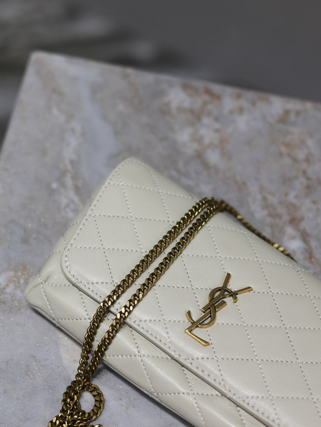 YSL 25S SAINT LAURENT GABY 19 IN BLANC  QUILTED CALFSKIN GOLD HARDWRE