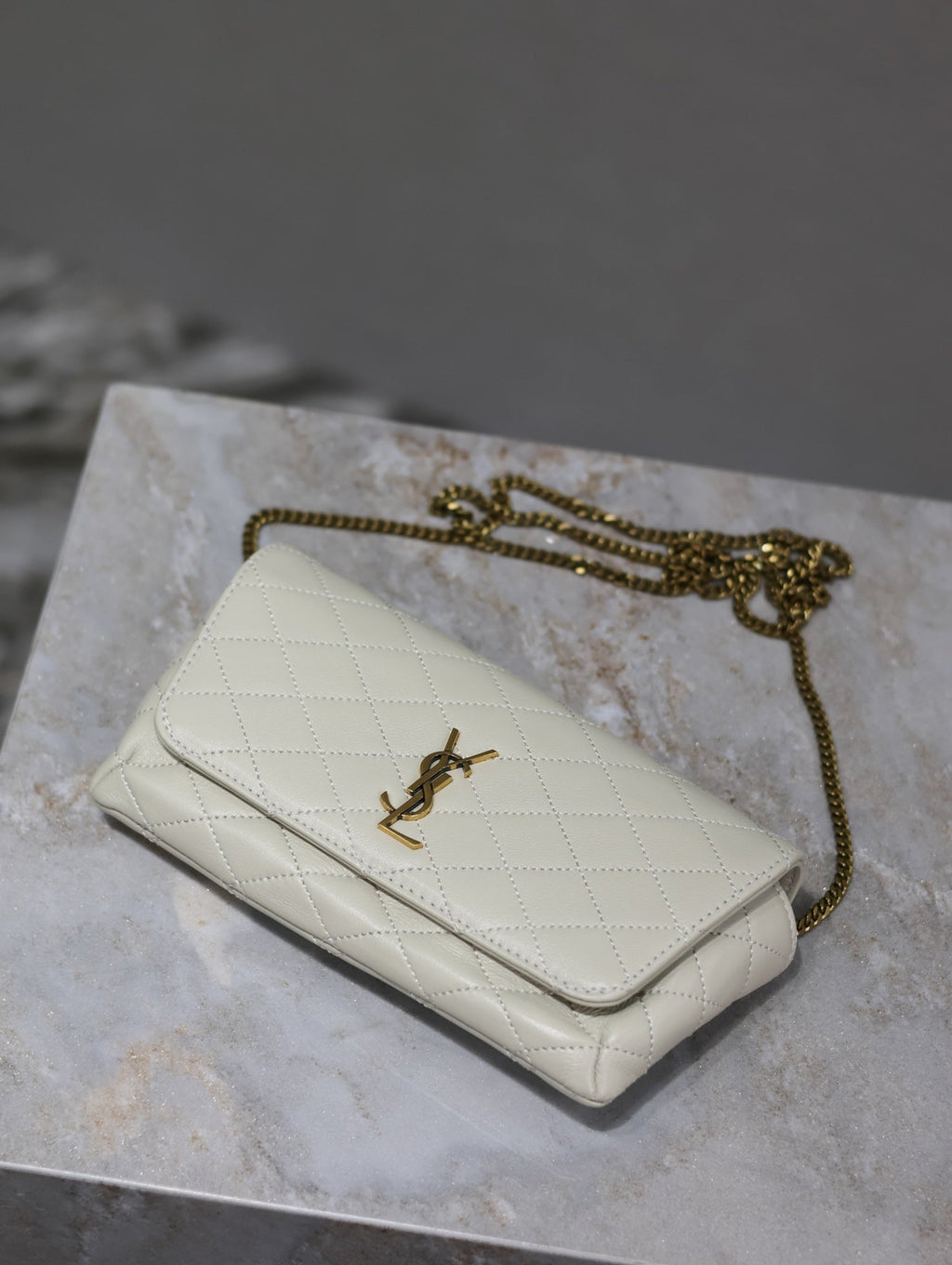 YSL 25S SAINT LAURENT GABY 19 IN BLANC  QUILTED CALFSKIN GOLD HARDWRE
